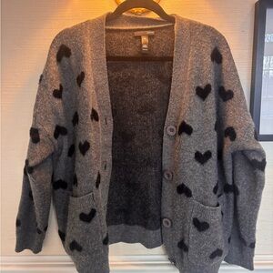 Aqua Charcoal Cardigan with Black Heart Design